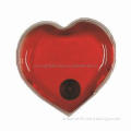 portable instant reusable hand warmer by click heat with heart shape for customized, measures 9x9cm